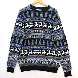 Aspen Fair Isle Nordic Snowflake Deer Holiday Christmas Sweater Men Large Cotton